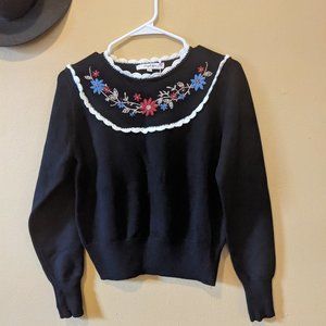 Simple Retro Floral Embroidered Sweater (NWT)